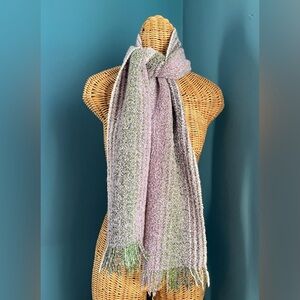 Mucros Weavers Killarney Ireland Scarf Lavender Green Cream Merino Wool Blend